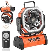 Camping Fan,20000mAh Rechargeable Battery Operated Outdoor Tent Fan with LED Light & Foldable Hoo...