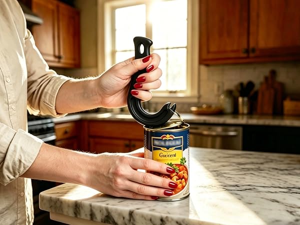 Precision can puller for pet food and soup cans, nail-saving design for women and seniors.