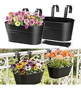 MADHOLLY Railing Planter with Drainage Holes - Sturdy Bucket Pots for Railing Fence, Countryside ...