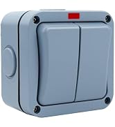 NineLeaf IP66 Waterproof Outdoor Light Switch, 2 Gang 2 Way Wall Switch, Exterior Exterior Electr...
