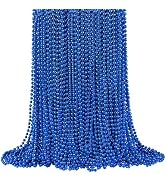 SHAOQINLIN 144pcs Blue Mardi Gras Beads, 33'' 7 mm Metallic Blue Bead Necklaces 4th of July Beads...