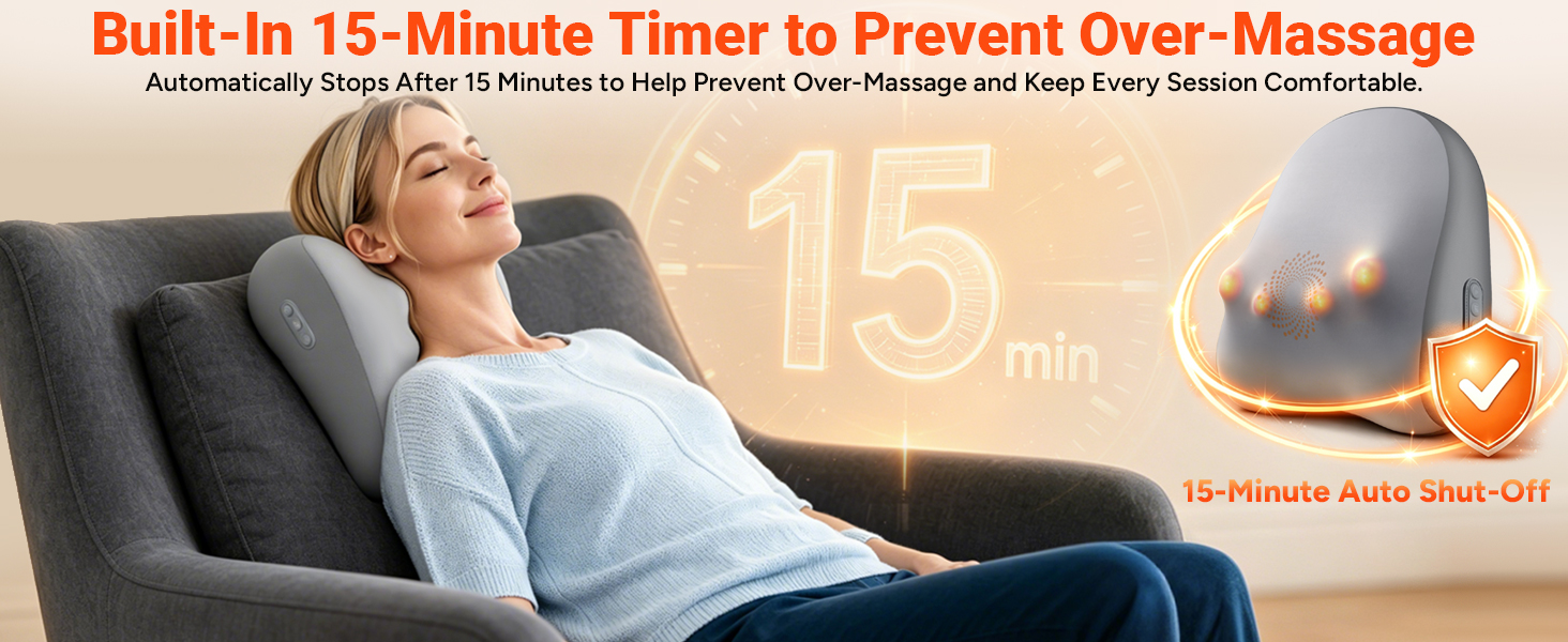 Built-in 15-minute auto shut-off for safe, comfortable relaxation.