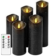 Nimiko Flickering Flameless Candles with Remote Control and Timer Set of 5 Pc Real Wax LED Pillar...