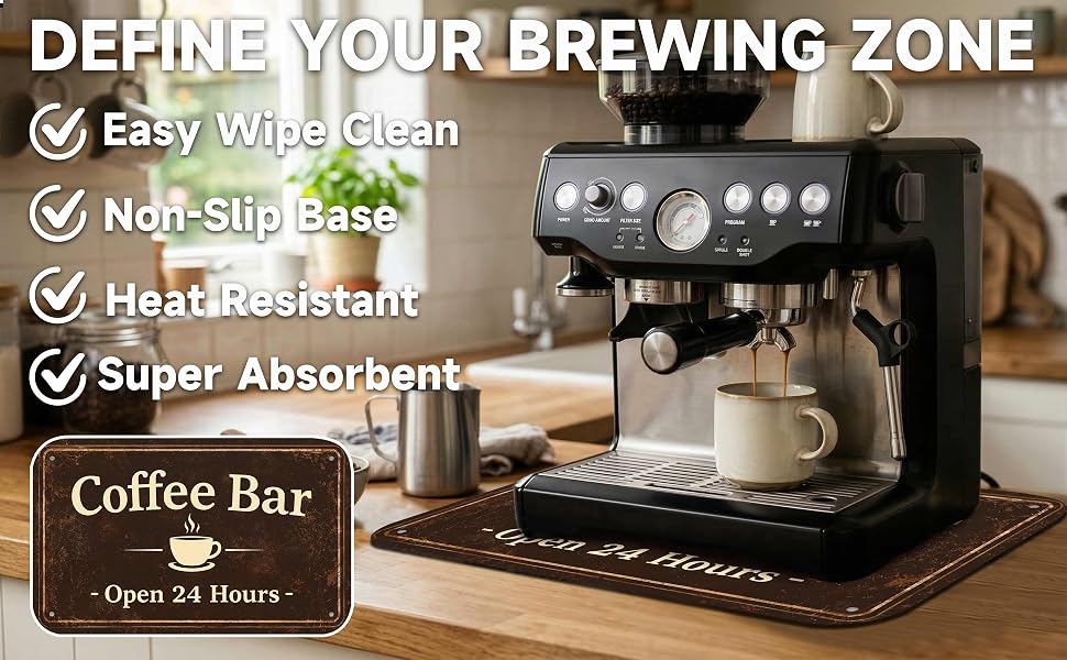Vintage Coffee Bar Coffee Drying Mat 12" x 19", Absorbent Quick-Dry Mat