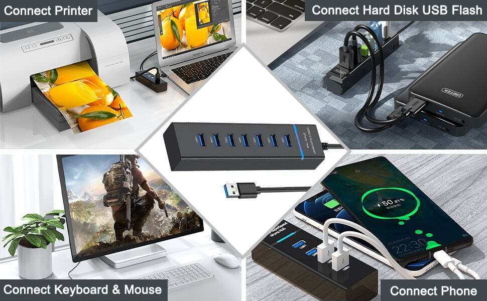 USB Hub 3.0, VIENON 7-Port USB Data Hub Splitter