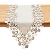 Winotic Natural Neutral Earth Tones Beige Floral Lace Table Runner Dresser Scarf 36 inches Long f...