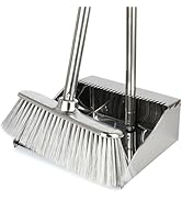 Metal Dustpan with Broom Set, Long Handle Stainless Steel Dustpan,Heavy Duty Standing Dust Pan wi...