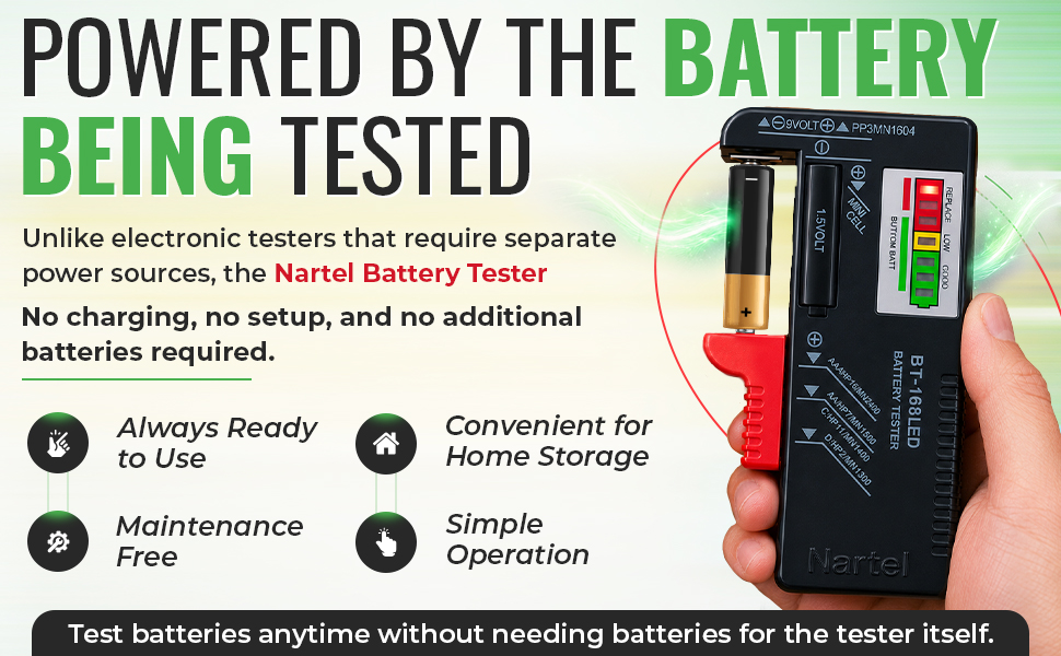Nartel Battery Tester Powered by the battery being tested