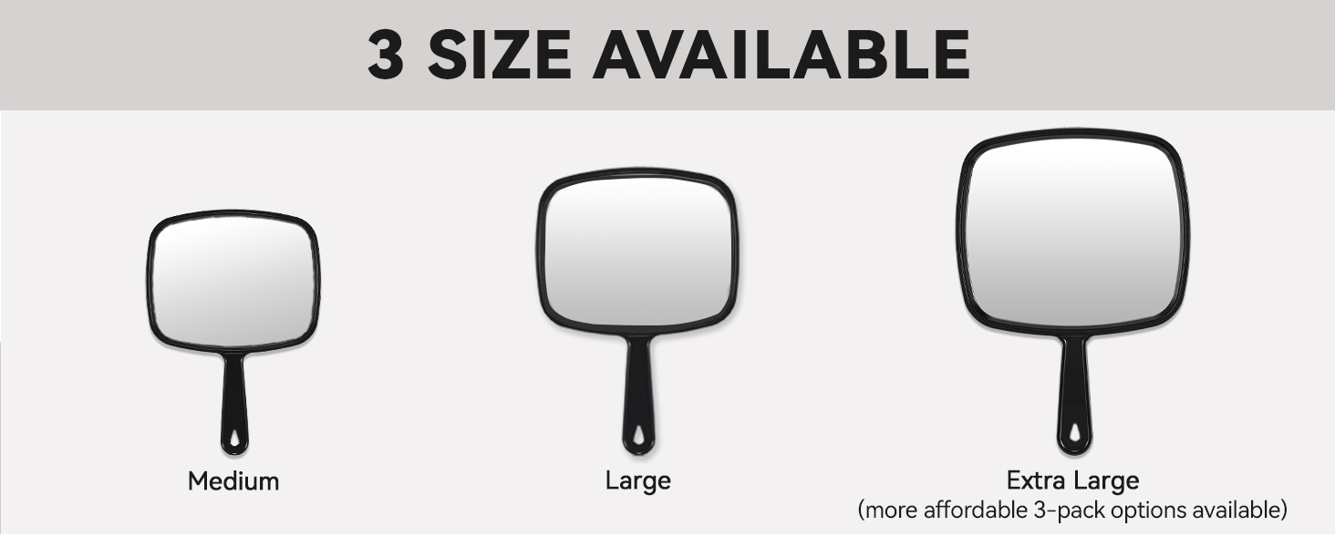 Multiple size options for handheld mirrors