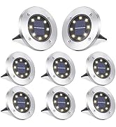 LYHOPE Solar Ground Lights Outdoor, 8 Pack 8 LED Solar Disk Lights Waterproof Garden In-ground Pa...