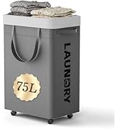 YECAYE 75L Rolling Collapsible Laundry Baskets, Easy-to-Assemble Laundry Basket with Wheels, Roll...