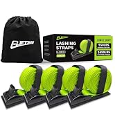 ELIFTING 1 in x 10 ft Cam Buckle Lashing Tie Down Straps 4 Pack, Green | 1650 lbs break strength,...