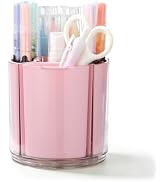 Comix 360° Rotating Pen Holder for Desk, Pink Pencil Holder with 5 Slots | Expandable Capacity, A...