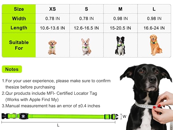 MYIWB Dog Collar Size Chart: XS/S/M/L, Measure Neck for Fit