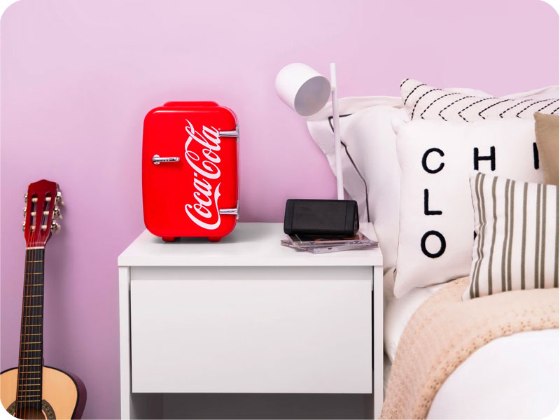 A red mini fridge coke coca minu dorm bedside nightstand tabletop college cute bedroom retro fridge