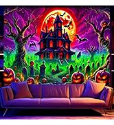 BSFHH Black Light Tapestry – UV Reactive Glow in the Dark Wall Hanging, Spooky Night Scene with G...