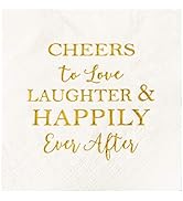 Crisky 50 Count Bridal Shower Napkins Disposable Cocktail Napkins 3-Ply Gold Foil Text Beverage N...