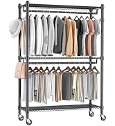 Homdox Rolling Garment Rack with Double Rod, Heavy Duty Clothing Rack with Shelves, Portable Clot...