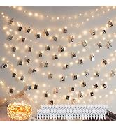 Decute 100 LED 50 Photo Clips String Lights Holder 33FT Starry Fairy Lights for Hanging Pictures ...
