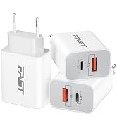European Travel Plug Adapter, 3-Pack 20W USB C European Charger Power Adaptor PD/QC Dual Port Typ...