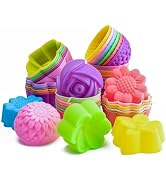 R HORSE 42Pcs Mini Size Silicone Molds, 2 x 0.8 inch Cupcake Multi Flower Shapes Baking Cups Non-...