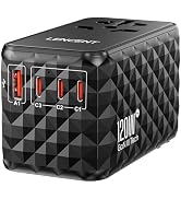 LENCENT 120W International Travel Adapter, GaN Universal Travel Adapter with 1 USB-A & 3 Type C P...
