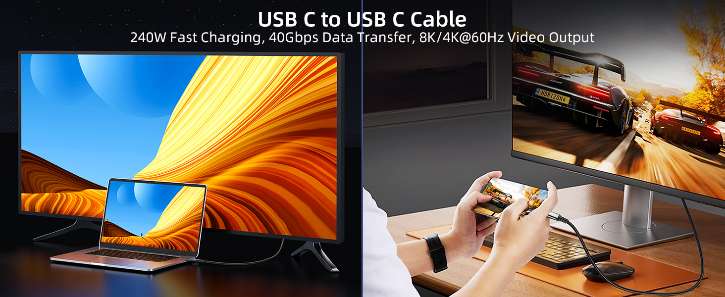 USB C to USB C 8K/4K@60Hz Video Output Cable for Thunderbolt 4/3 USB C Monitors/Display Port Cable.