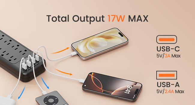 10 in 1 Power Strip with USB Ports