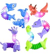 Delighkidz Animals Easter Fidget Toys for Toddlers: 6 Pack LED Animal Pop Tubes for Kids 2 3 4 5 ...