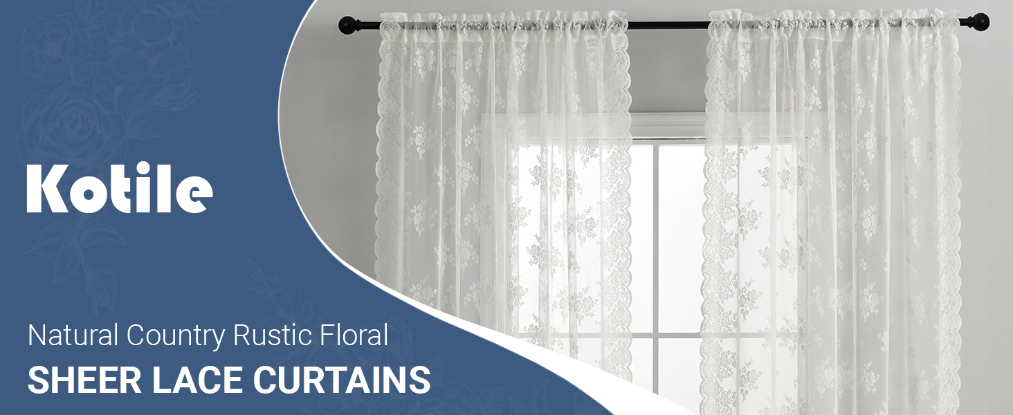 Kotile ivory lace curtains 2 panels set for bedroom vintage floral lace curtains