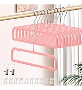 HWAJAN 14 Inch Velvet Pants Hangers Non Slip,30 Pack Slim Felt Jean Hangers with 10 Hooks and 2 C...