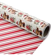 ZINTBIAL Highland Cow Reversible Christmas Wrapping Paper Roll - Gift Wrap with Red & White Strip...