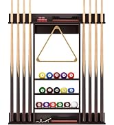 Bambition Wall Mounted Pool Cue Rack, Bamboo Billiards Sticks Holder for 8 Cue Sticks, Organizes ...