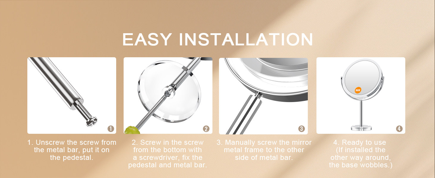 Assemble the magnifying mirror in 4 easy steps