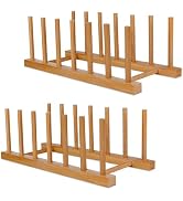 SAMEBUTECO Bamboo Wooden Dish Racks Plate Stand Holder Vertical Drainer Kitchen Cabinet Organizer...