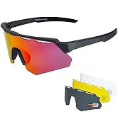 ROCKBROS Polarized Cycling Glasses with 4 Interchangeable Lenses Baseball Sunglasses for Men Wome...
