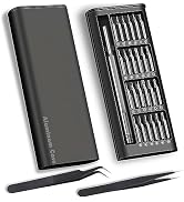 Precision Screwdriver Set with Tweezers, S2 Steel Bits Aluminum Case, 27 in 1 Magnetic Driver Bit...