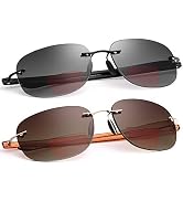 MIRYEA 2 Pairs Rimless Bifocal Reading Glasses UV Protection Sunglasses Anti Blue Light Blocking ...