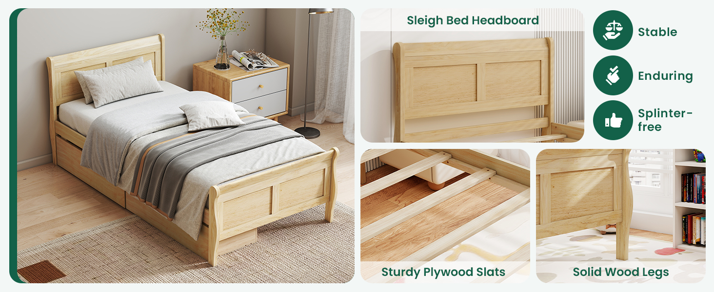 Wood Platform Bed with Headboard Footboard, Wooden Slats Support Mattress Foundation