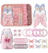 Little Girls Hair Accessories Set 76pcs,Elastic Spiral Hair Ties for Thick Hair, Mini Crystal Flo...