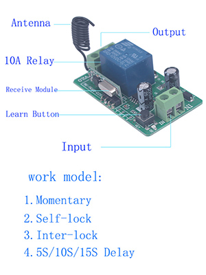 DC 12V 10A Relay Switch 1CH Wireless Remote Control Switch