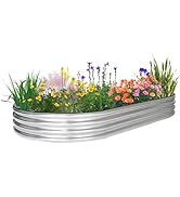JERIA 8×4×1ft Oval Raised Garden Bed,Galvanized Raised Garden Bed Kit Outdoor Metal Gardening Pla...