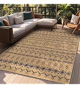 Indoor Outdoor Area Patio Rug Washable Boho Rugs 5x8 ft, Moroccan Geometric Design with Diamond F...