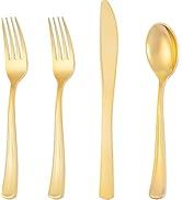 Joyido 300 Pieces Gold Plastic Silverware - Heavy Duty Disposable Cutlery Set - Gold Disposable U...