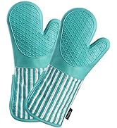 Alselo Silicone Oven Mitts Heat Resistant 932? with Waterproof & Non-Slip Kitchen Mittens, Set of...