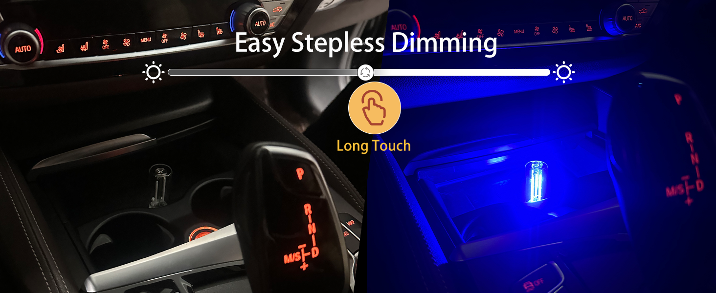 Touch-controlled USB car LED ambient light with adjustable brightness