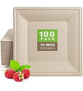 Gezond 100 Pack Compostable Square Plates 10 Inch Disposable Paper Plates Sugarcane Square Dinner...