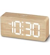 uscce Wooden Digital Alarm Clocks for Bedrooms: Dimmable Dual Alarm Clock with Large Numbers for ...