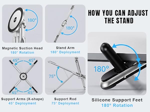 multi angle adjustable stand 180 degree rotation rotatable computer mount collapsible tablet easel