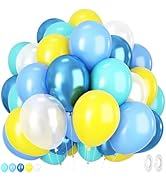Blue Yellow Balloons, 50 Pcs 12 Inches Yellow Blue Clear Balloon, Teal Blue Metallic Clear Balloo...